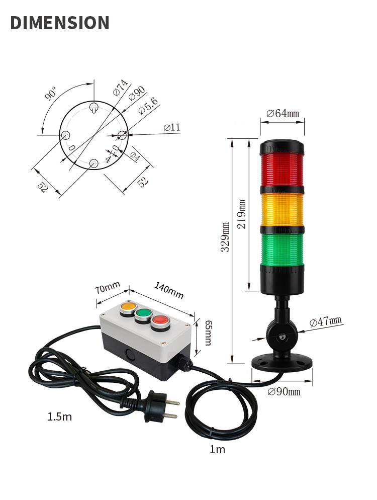 plastic singal light with push button