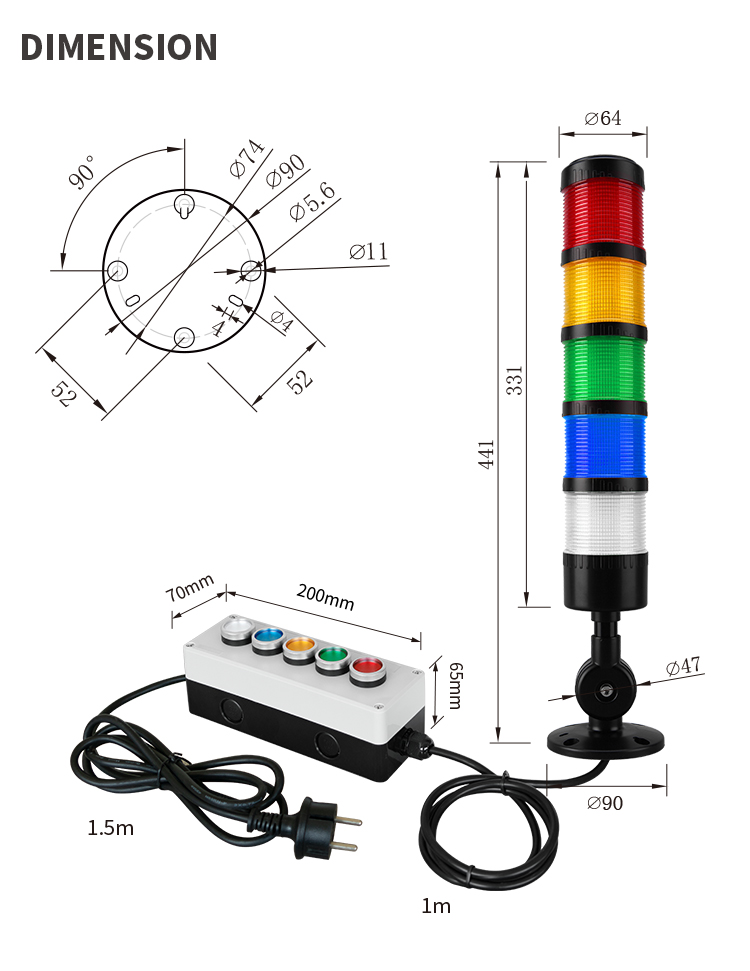 4 layers signal tower light with push button