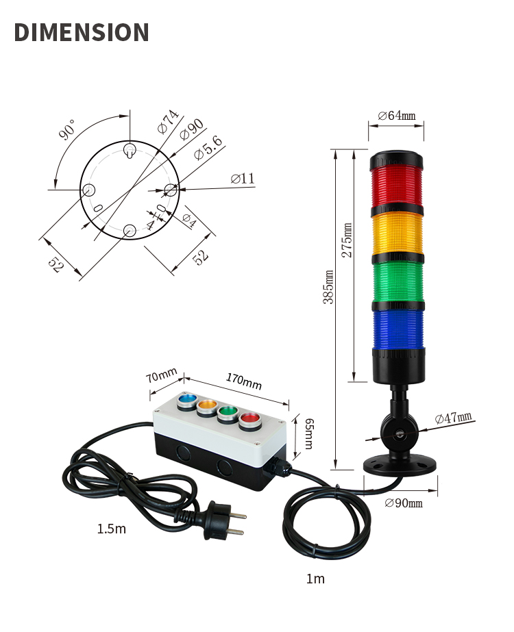 4 layers signal tower light with push button